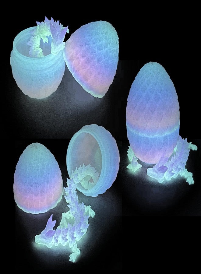 Flavery 3D Printed Dragon in Egg - Glow Rainbow - Easter Eggs, Flexible Crystal Dragon Inside, Cool Fidget Toy, Basket Stuffers, Birthday Gift, Desk Pet Figure - 12” Dragon (Glow in The Dark) - Image 1